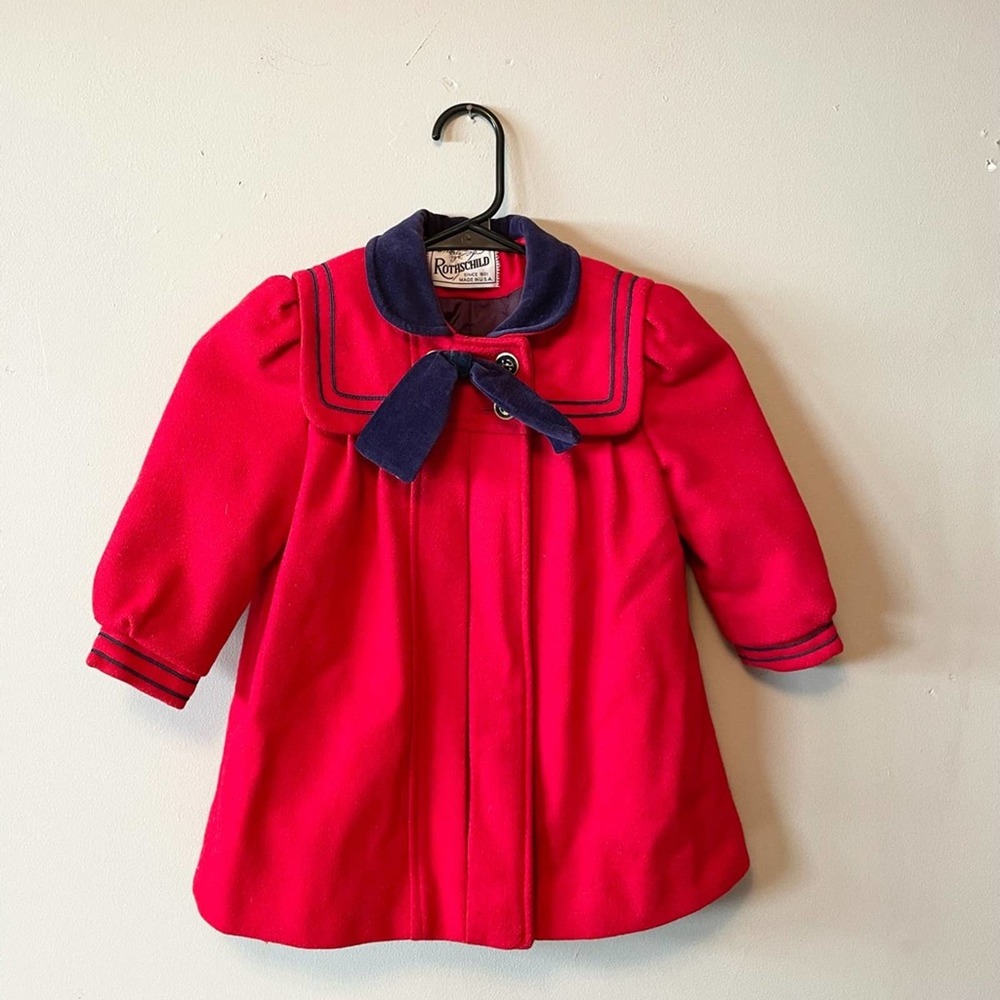 Vintage Rothschild Madeline Parisian inspired puff sleeve bow anchor button coat